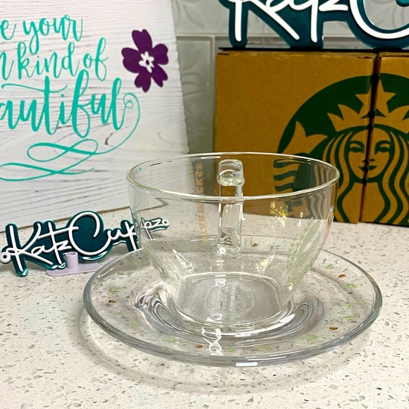 **LAST ONE**Starbucks Squirrel Glass Tea Cup w/Saucer, Korea - Picture 3 of 8